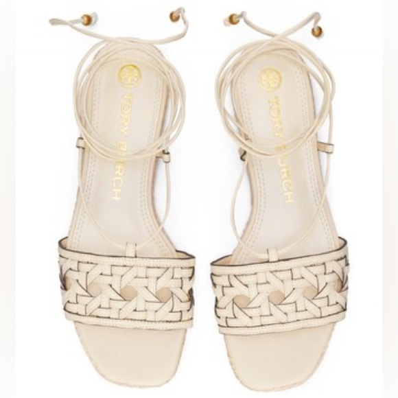 NWT Tory Burch Basket-Weave Espadrille Lave Tie Up Sandals - Picture 4 of 11